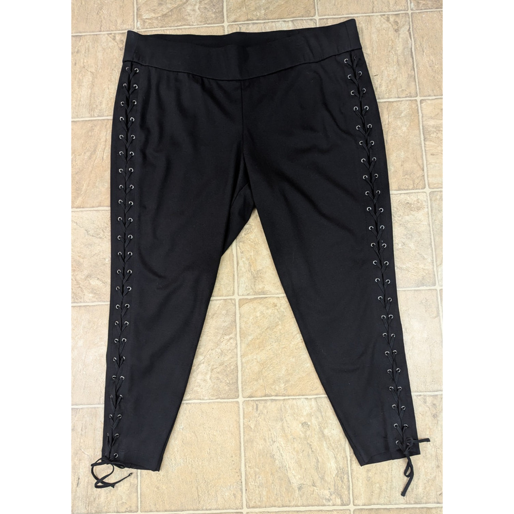 Lane Bryant sz 28 Legging Pants knit black laces on sides pull on stretch 1448